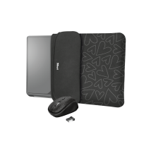Чехол для ноутбука + мышь Trust Yvo Reversible Sleeve for 15.6" Laptops - black hearts