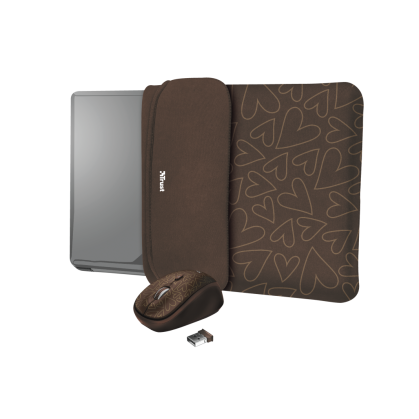 Чохол для ноутбука + миша Trust Yvo Reversible Sleeve for 15.6 "Laptops- brown hearts